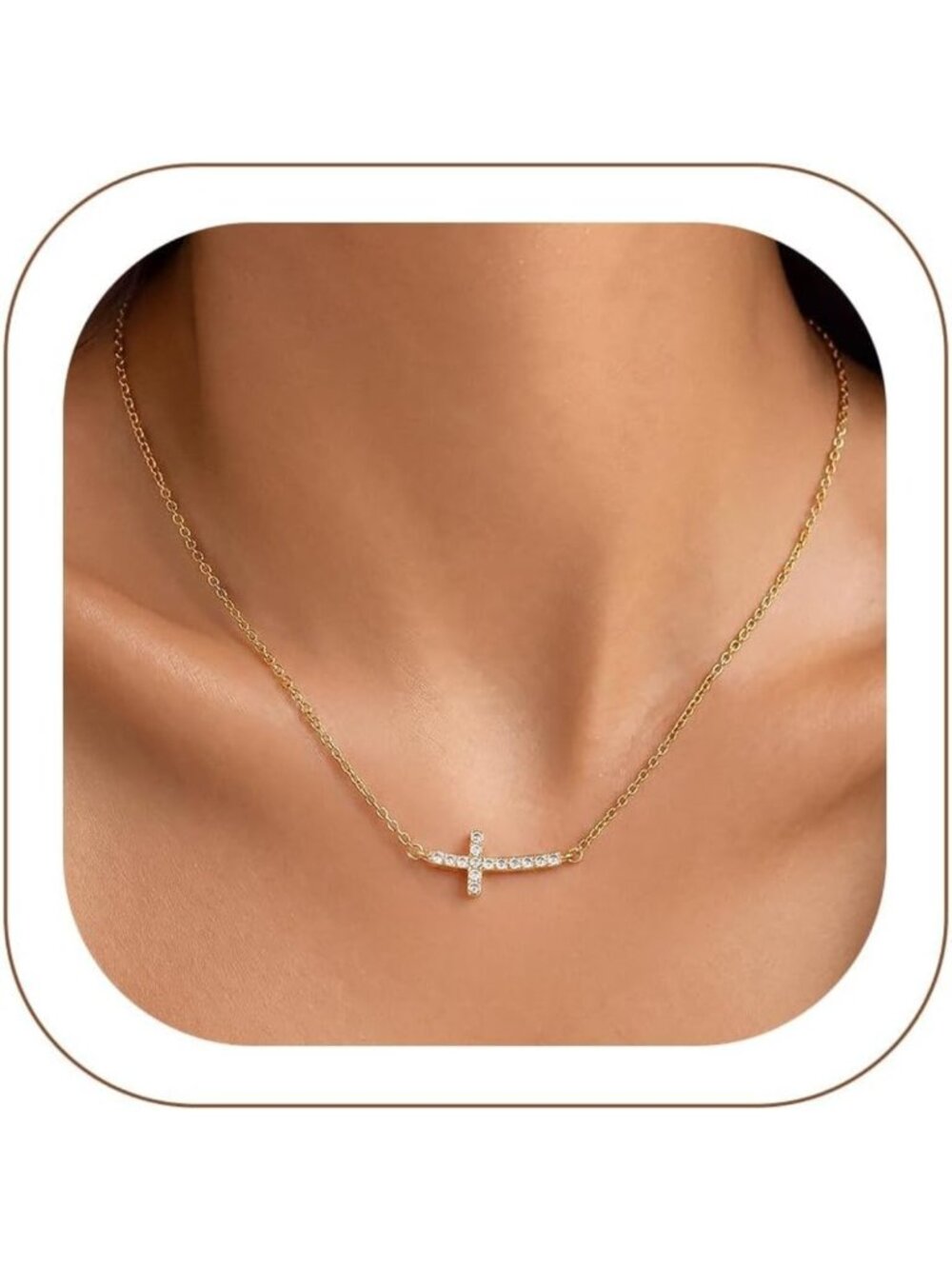 Elegant Sideways Cross Necklace for Women, Silver/Gold CZ Pendant, Faith Jewelry